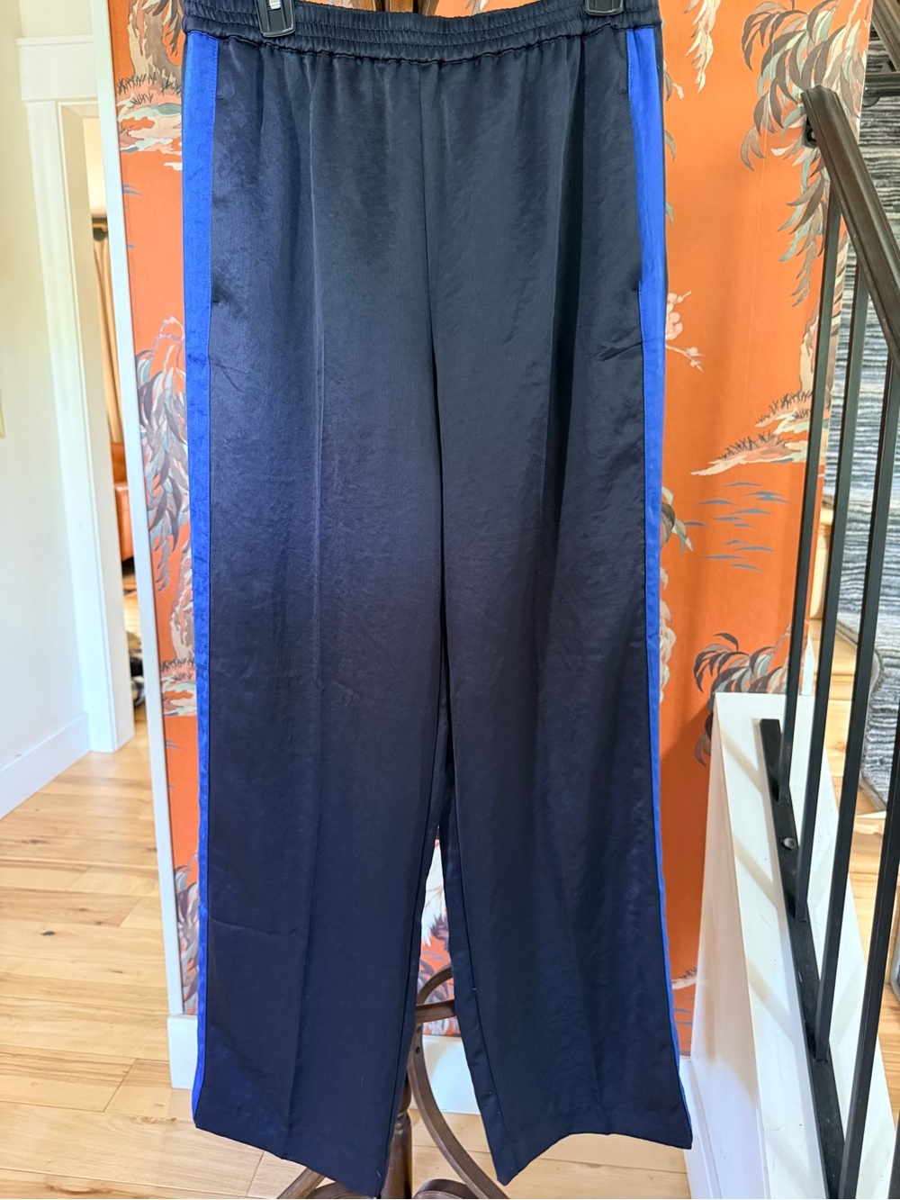 Madewell Navy Satin Elastic-Waist Track Pants with Blue Sheen